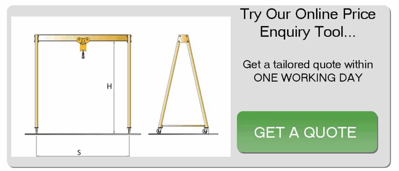 One working day A-frame crane price enquiry button